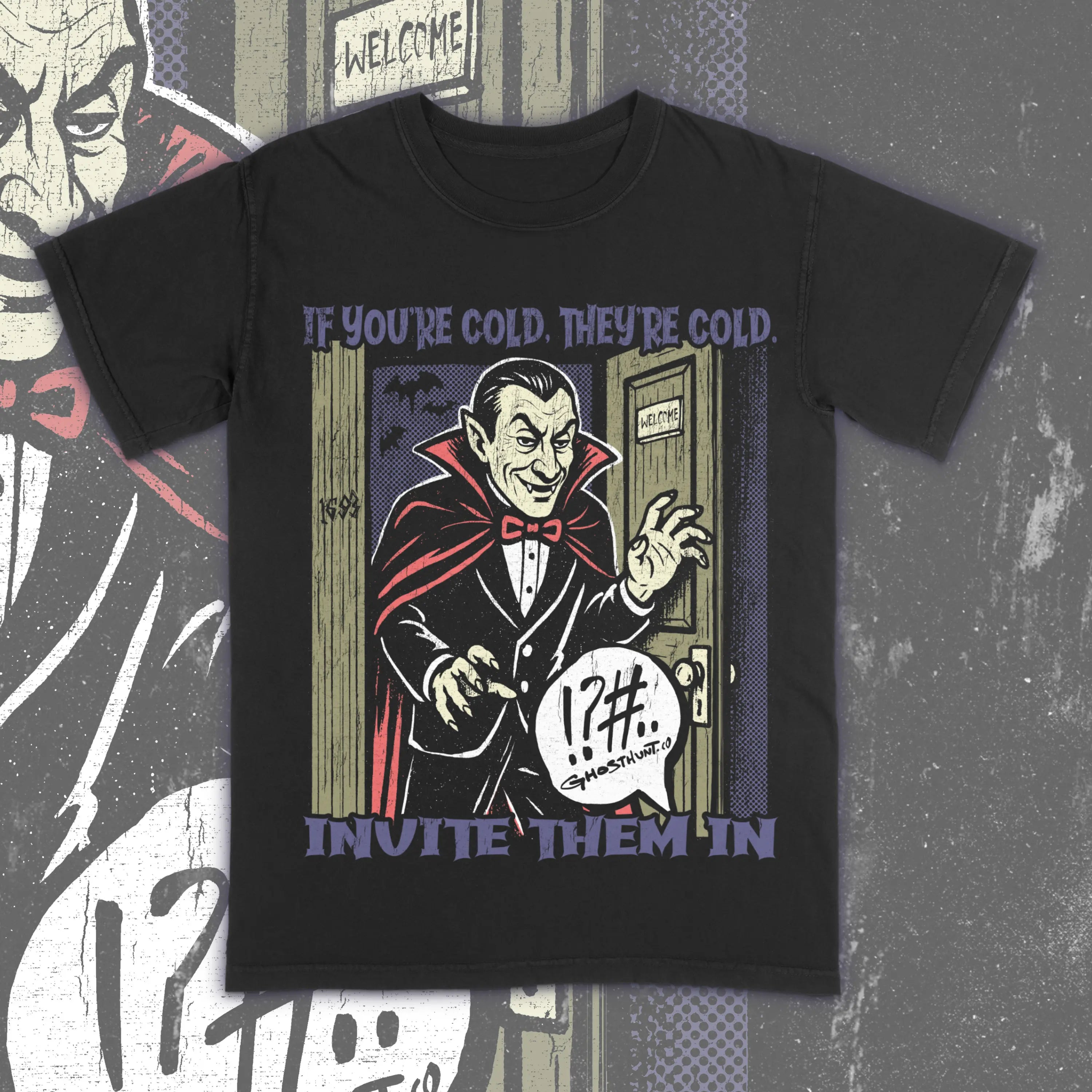 Vampire Retro Comic T-Shirt Ghost Hunt - 32.00 Black / 3XL
