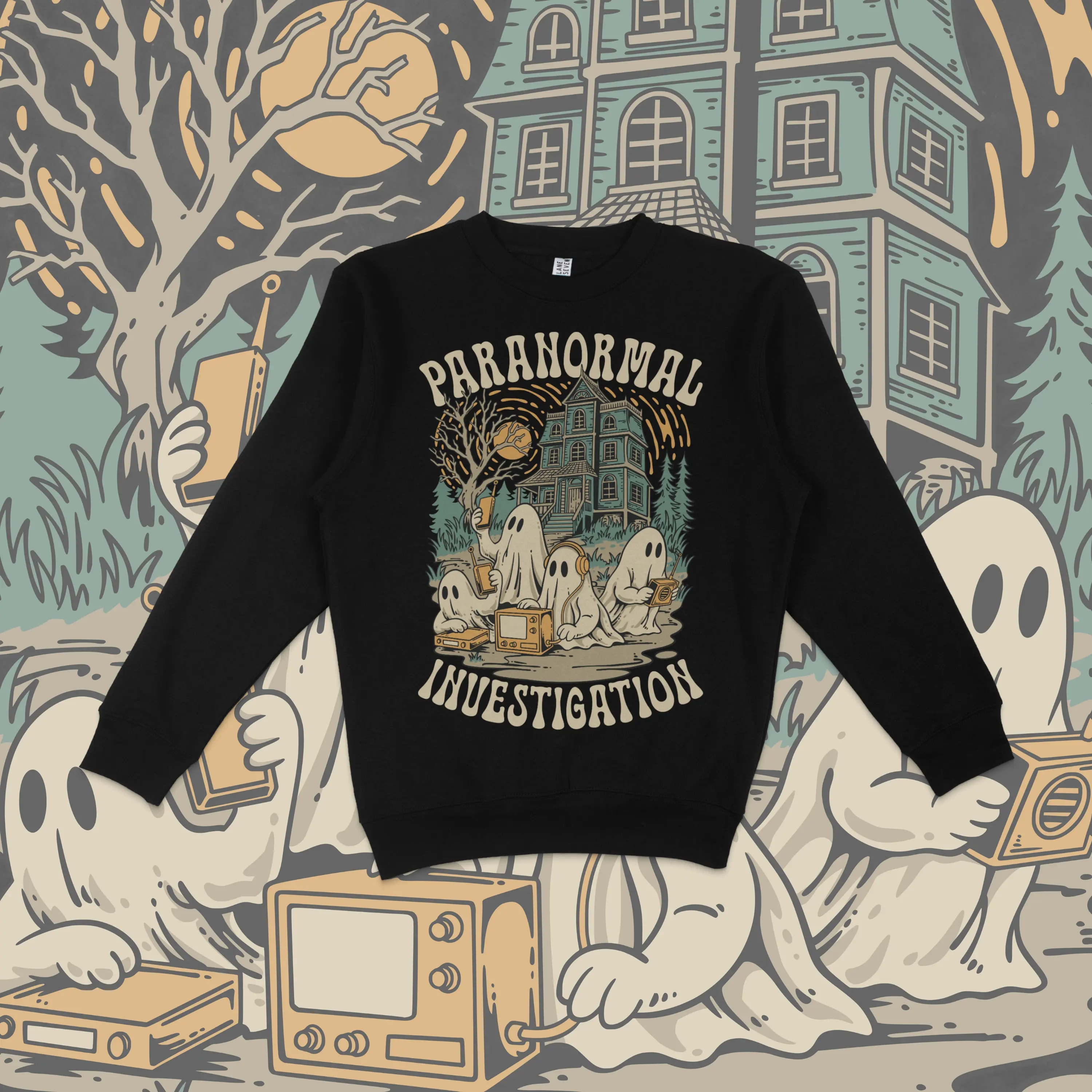 Paranormal Investigation Crewneck Sweater Ghost Hunt - 40.00 2XL / Black
